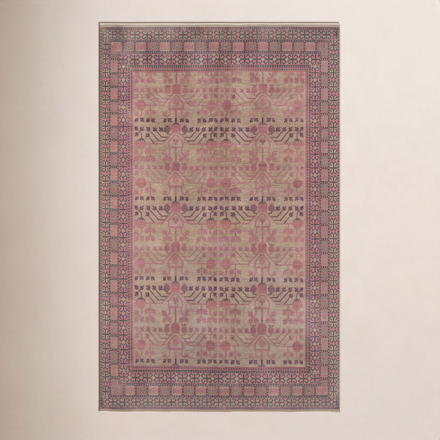 Leonardo Pink Brown Hand-Knotted Wool Oriental Rug, Rectangle 3'9" x 5'9"