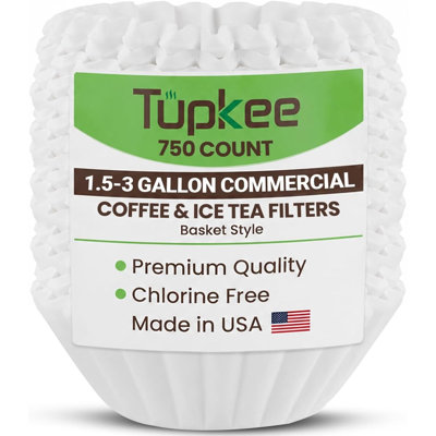 Tupkee Extra Large Coffee Filters - (13 Inch X 5 Inch) Premium, Big, Tall For Bunn 1.5 To 3 Gallon Commercial Coffee & Tea Machines - (750 Count) - Chlorine Free White Commercial Coffee Filters