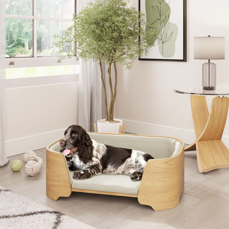Luxury Curved Wood Dog Bed, Oak