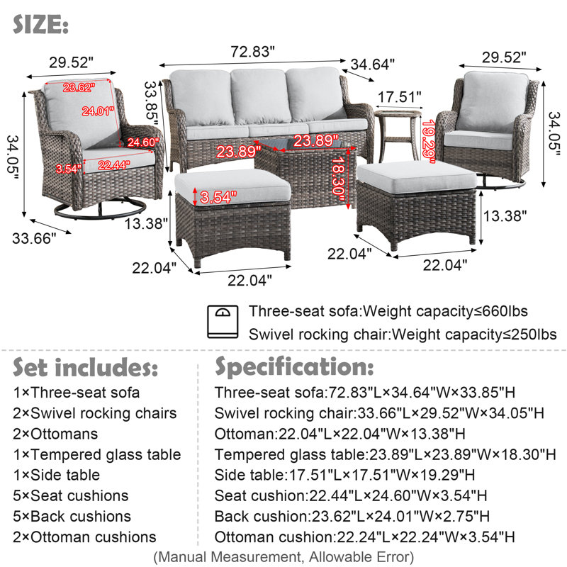 Emlynne 6 - Person Patio Conversation Set with Cushions, Gray, Gray