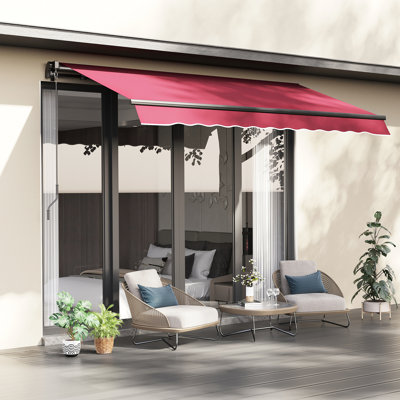 Auvent de patio rétractable 10 pi x 8 pi avec manivelle manuelle. Et eau - Tissu, cadre en aluminium pour balcon, terrasse, cour. Auvent rouge cerise 8 pi, cour