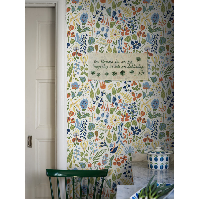 Boråstapeter Herbarium Wallpaper, White/Green/Yellow