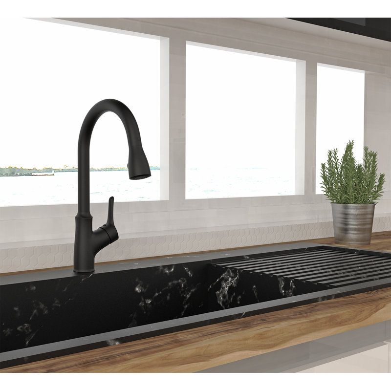 Robinet de cuisine à poignée simple avec verrouillage rapide et accessoires Belanger, Noir mat