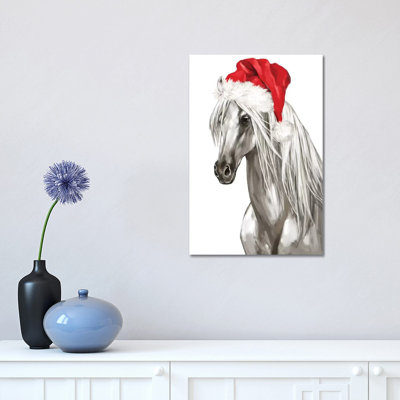 Christmas White Horse 1 Piece Wrapped Canvas Wall Art