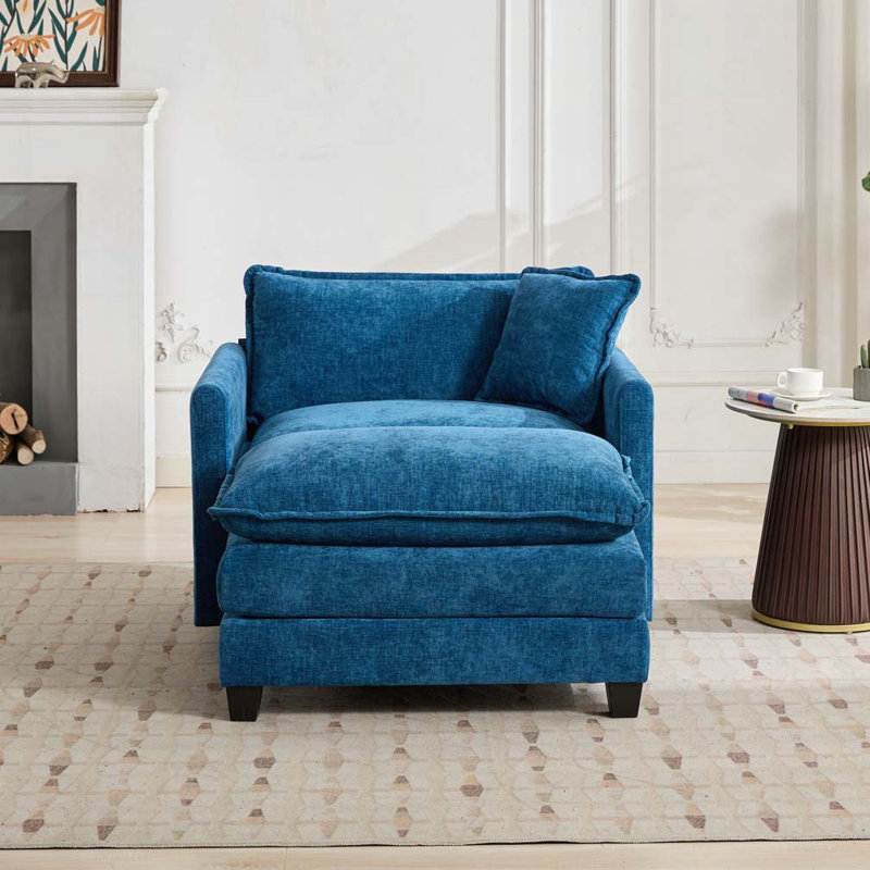 Chenille Fabric Upholstered  Armchair, Blue
