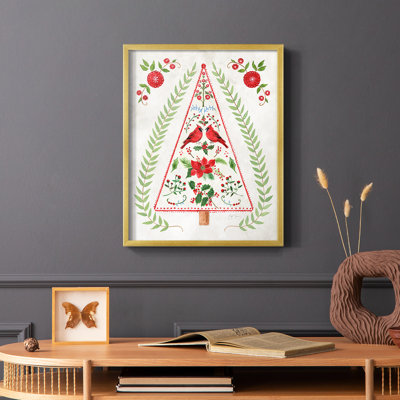 Christmas Folk Tree Framed Print - Solid Wood