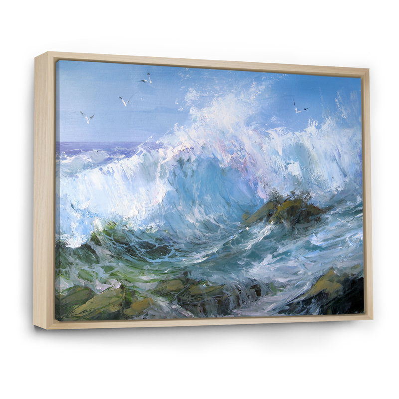Warm Surf Waves - Reproduction de photo sur toile, H 24 po x l 36 po x P 1 po, Cadre flottant brun