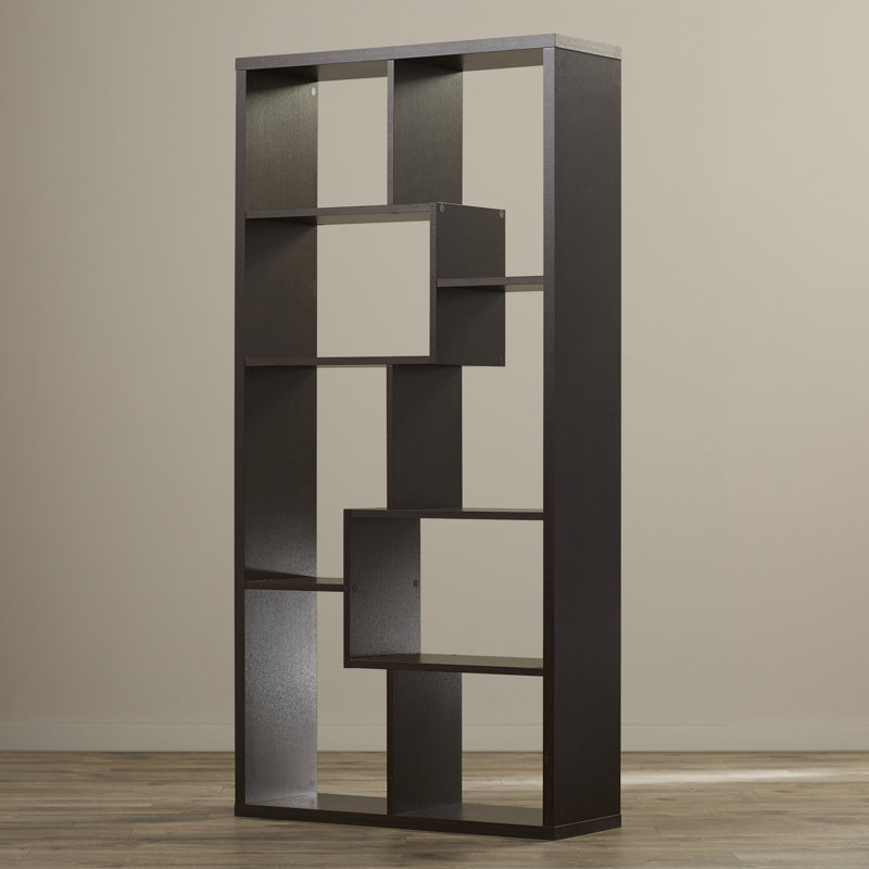 Winou 71''H 8-shelf Geometric Display Bookcase, Dark Walnut