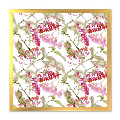 «Blossoming Red Flowers With Green Leaves On White», peinture sur toile