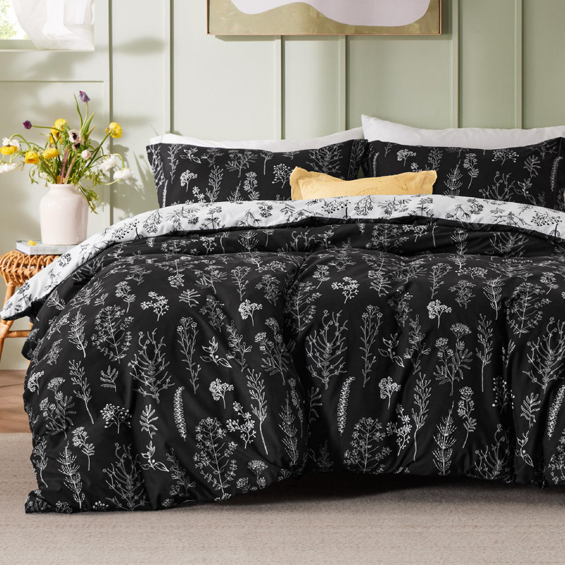Ensemble de housse de couette réversible pour grand lit - housse de couette réversible avec fermeture à glissière, ensemble de literie à motif floral 3 pièces
