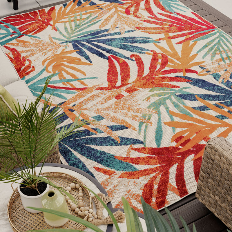 Fruitvale Water-Resistant Indoor/Outdoor Rug, Rectangle 8'10" x 12'2", Red/Blue/Orange