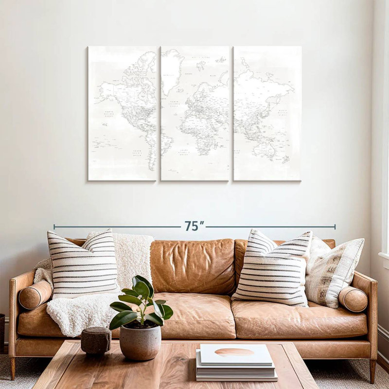 Aliaz Detailed World Map Maeli White I, 36" H x 57" W