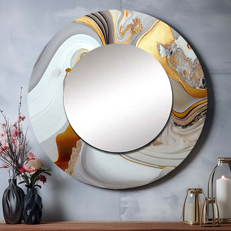 Décoration murale dorée abstraite en marbre VI - Miroir rond transitionnel moderne_MTMIR56267, 36 po x 36 po