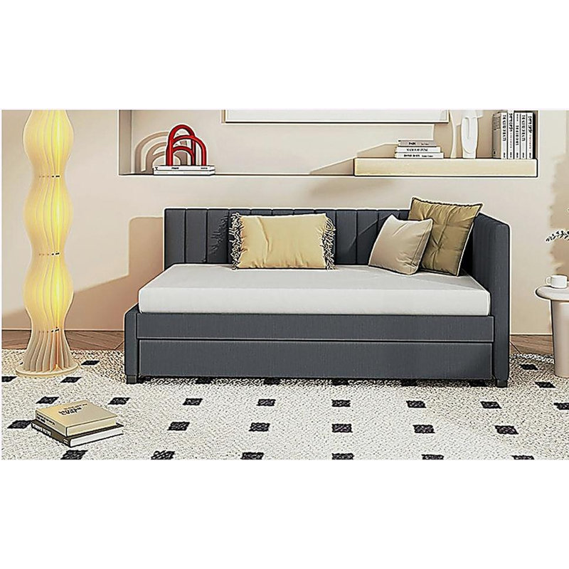 Storage sofa bed frame with a linen fabric cover, no bed panel., Pink