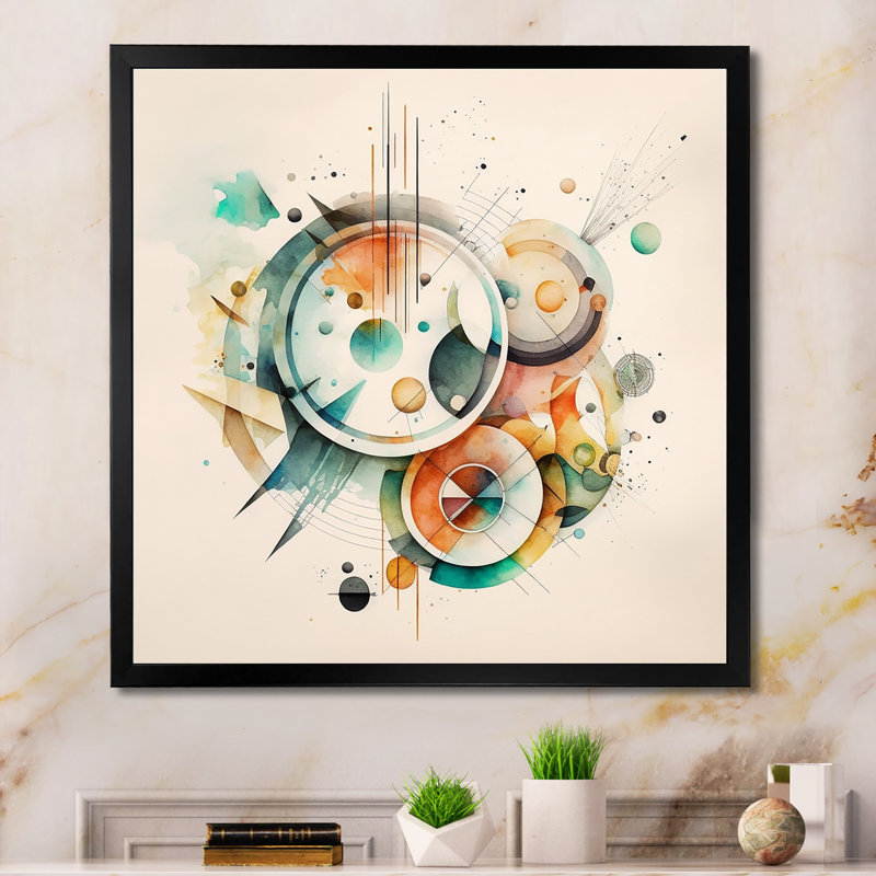 Art géométrique aquarelle multicolore III - peinture sur toile, Impression noire sur toile encadrée