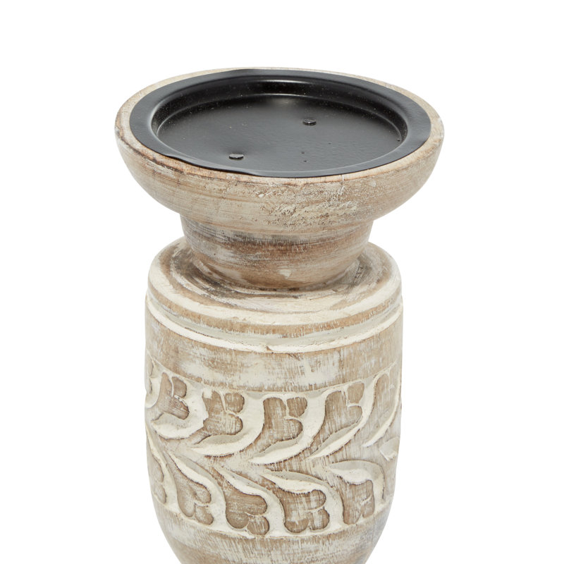 Distressed Light Brown Mango Wood Candle Holder Set
