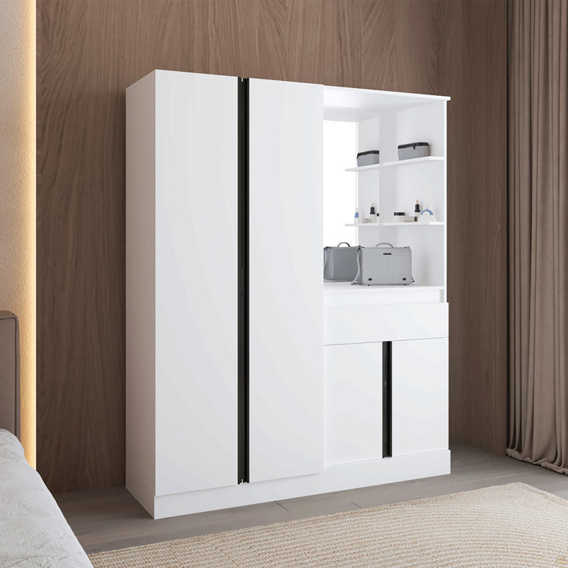 Armoire Kamelot avec portes doubles, tringle et tablettes intérieures, blanc