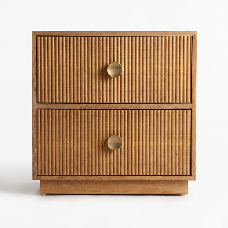 Darian 2 drawer fluted wood nightstand
