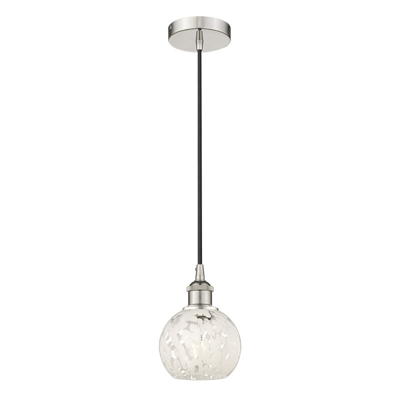 Mini-luminaire suspendu à cordon 1 lumière Edison White Mouchette 6 po-616-G1216, H 8 po x l 6 po x P 6 po, Nickel poli
