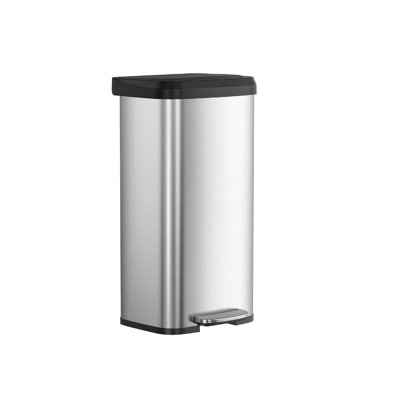 Tall 68 L Rubbish Bin, Metal Waste Pedal Bin with Lid, Silver and Black