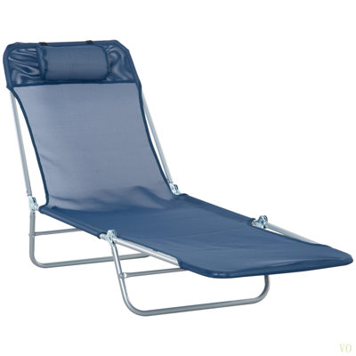 Folding Chaise Lounge Pool Chair, Patio Sun Tanning Chair, Outdoor Lounge Chair With 6-Position Reclining Back, Breathable Mesh Seat, And Headrest For Beach, Yard, Patio