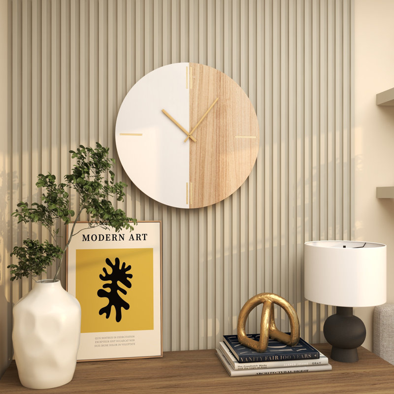 Wood Wall Clock, Brown/White