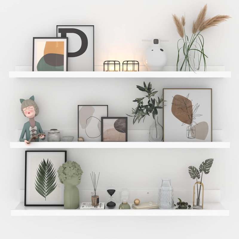 36 Inch Floating Shelves For Wall Mount, Modern Wood Wall Shelf Ledge For Bathroom Bedroom Living Room Kitchen Nursery Storage, Set Of 3 Different Sizes