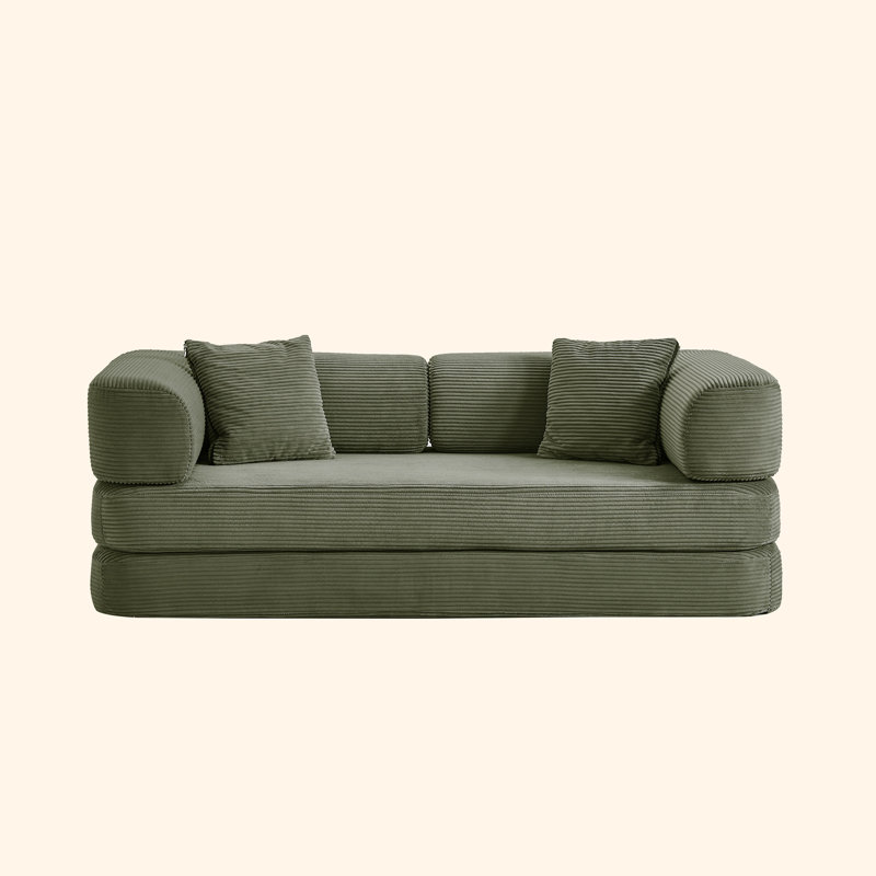 Canapé-lit convertible | Lit escamotable, causeuse peu encombrante avec coussins en éponge à haute densité de rebond, canapé moderne pliable pour salon, appartement, chambre d'amis - sans assemblage, tissu en velours côtelé, avec 2 coussins
