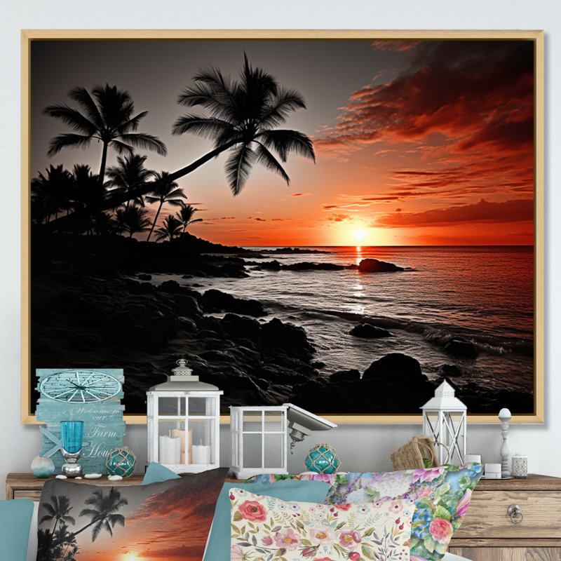 Hawaii Sunset Serenade I - Art mural d'Hawaï, H 30 po x l 40 po x P 1,5 po, Cadre flottant érable