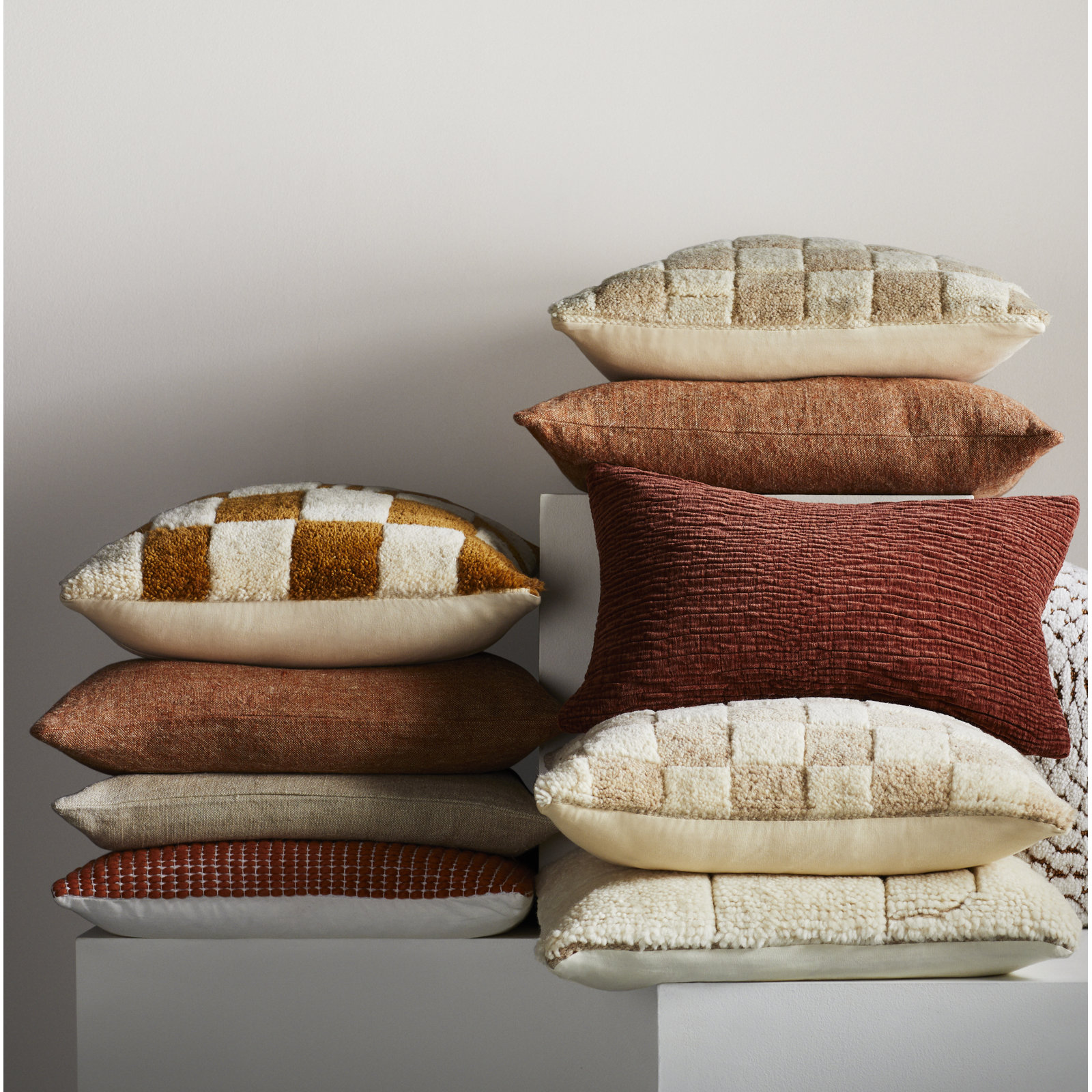 Villere Checkered Wool Throw Pillow, Tan, 18"H x 18"W, Pillow Cover Only - No Insert