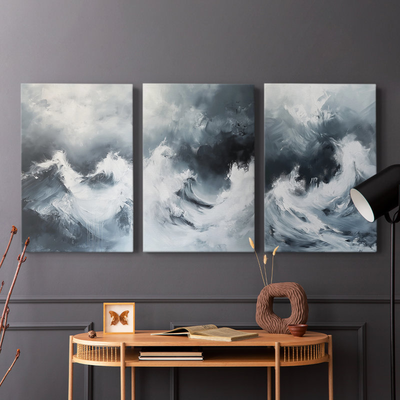 Série Sea and Shore XXVI - Ensemble de 3 toiles tendues avec châssis - Prêt à être accroché, H 48 po x l 32 po