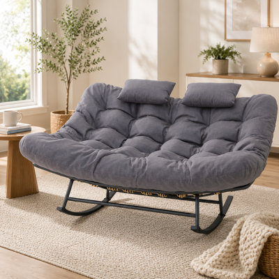 Outdoor Oversized 2-Person Double Patio Rocker Papasan Chair 
