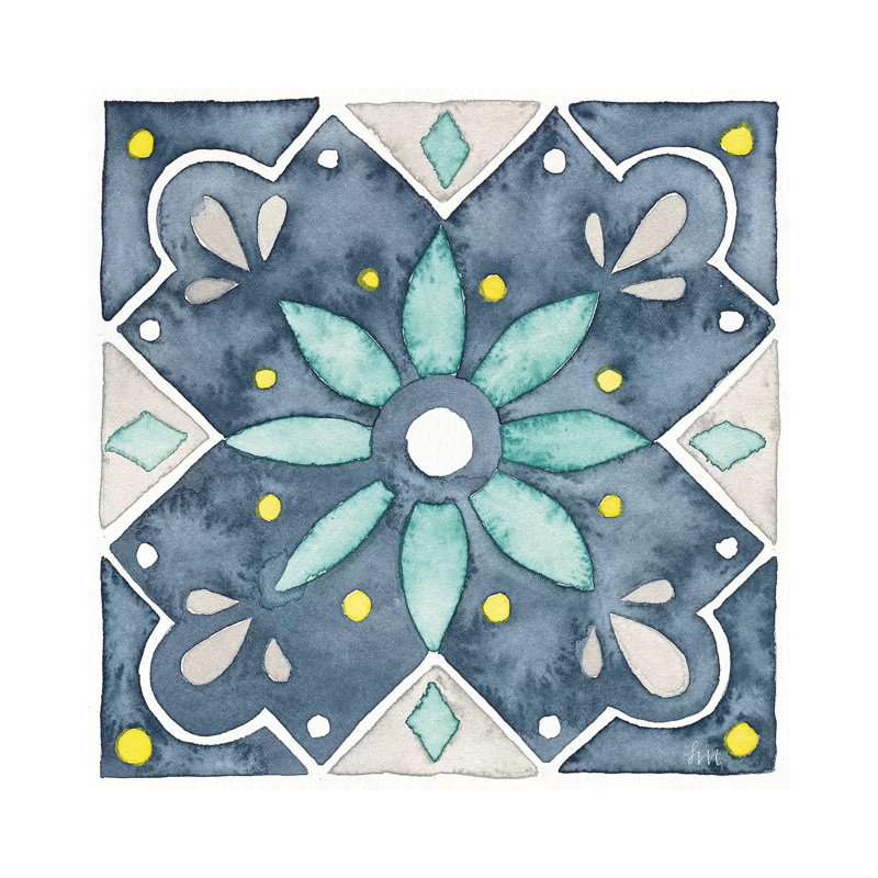 Garden Getaway Tile V Blue by Laura Marshall - Wrapped Canvas Painting, 45.72 cm H x 45.72 cm W