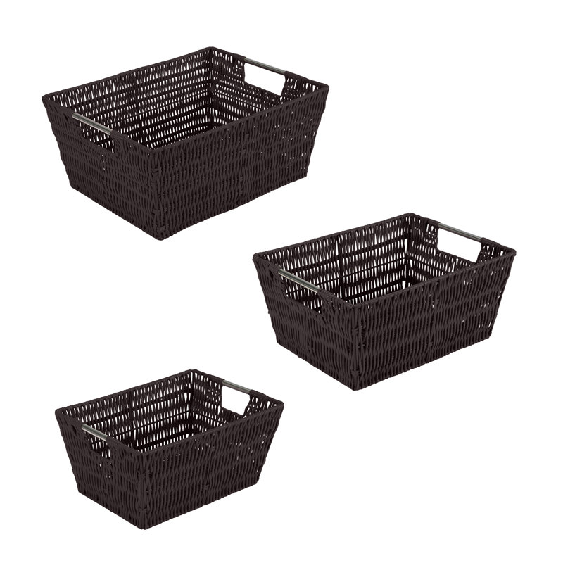 Ensemble de 3 paniers fourre-tout en rotin blanc, Chocolat