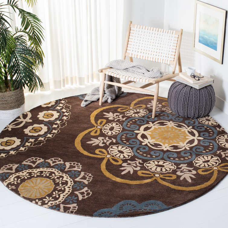 Amory Hand Tufted Wool/Cotton Floral Rug in Brown/Blue
