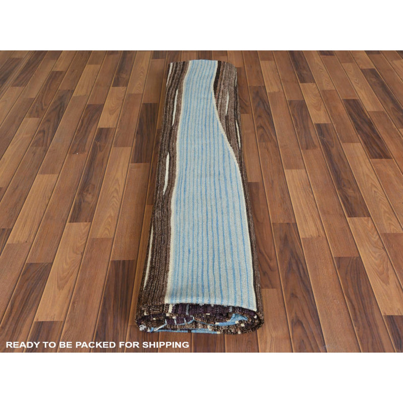 Tapis unique en laine noué à la main brun / bleu nouvel âge 10 pi 5 po x 14 pi Fatlinda