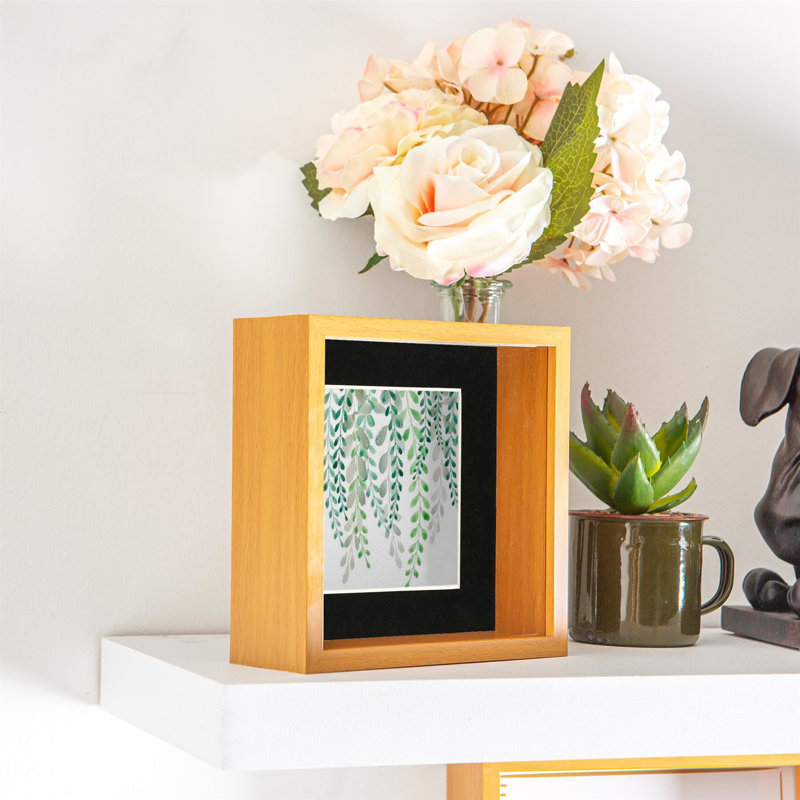 Nicola Spring - 3D Deep Box Photo Frame, 10cm x 10cm, Light Wood/Black