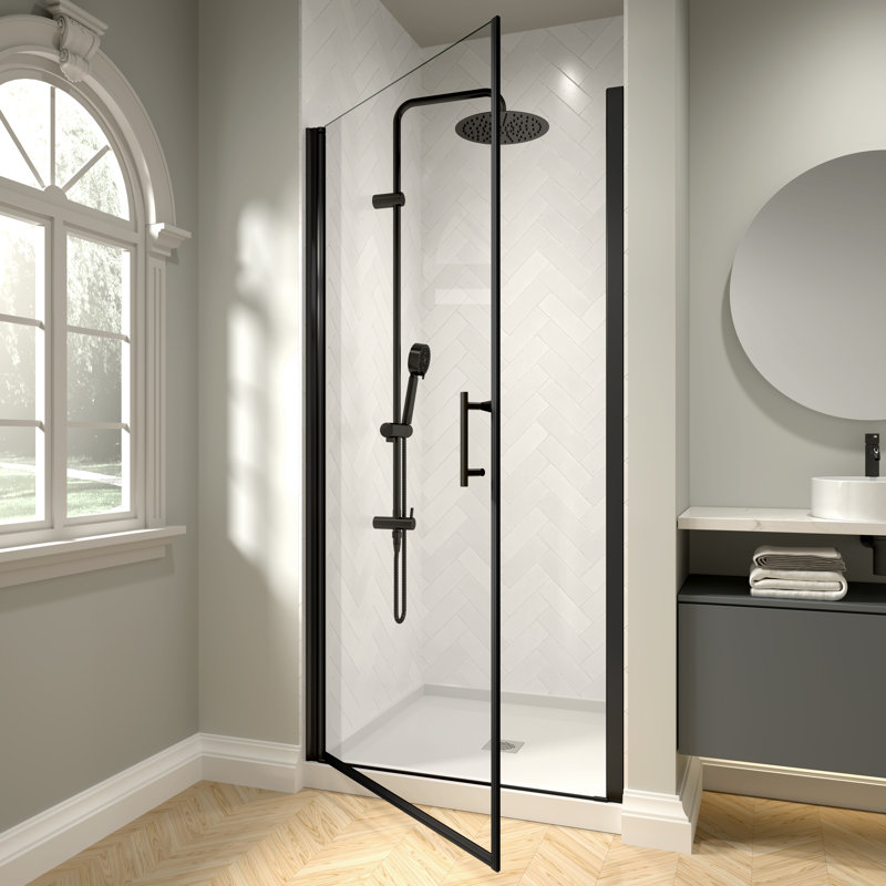 34" - 35 3/8" W x 72" H Pivot Swing Frameless Shower Door with 1/4" (6mm) Clear Tempered Glass, Matte Black