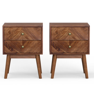 Emet Semi-Assembled Solid Wood 2-Drawer Nightstand