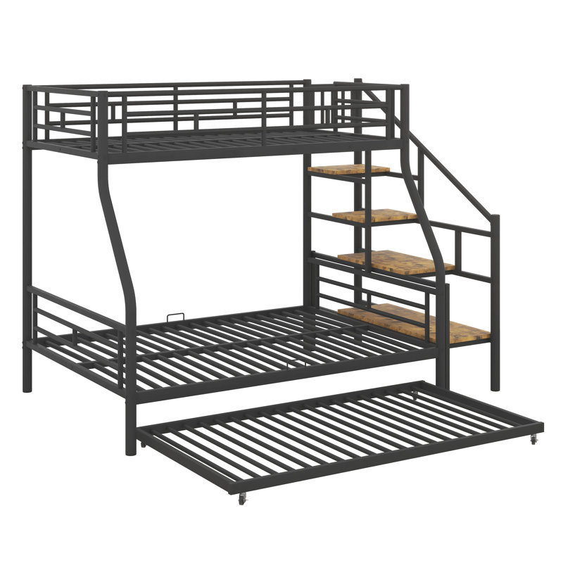Metal Twin Over Full Size Bunk Bed With Bottom Bunk, Black