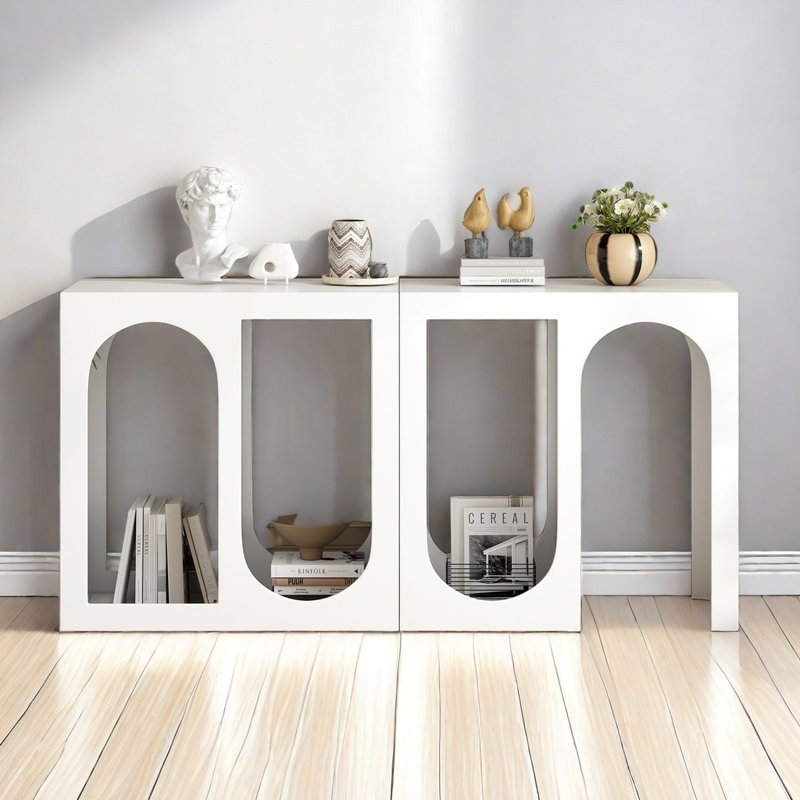 Console d'entrée modulaire avec extérieur rectangulaire et design intérieur incurvé pour des aménagements personnalisables, convenant à un bureau, une entrée et un salon