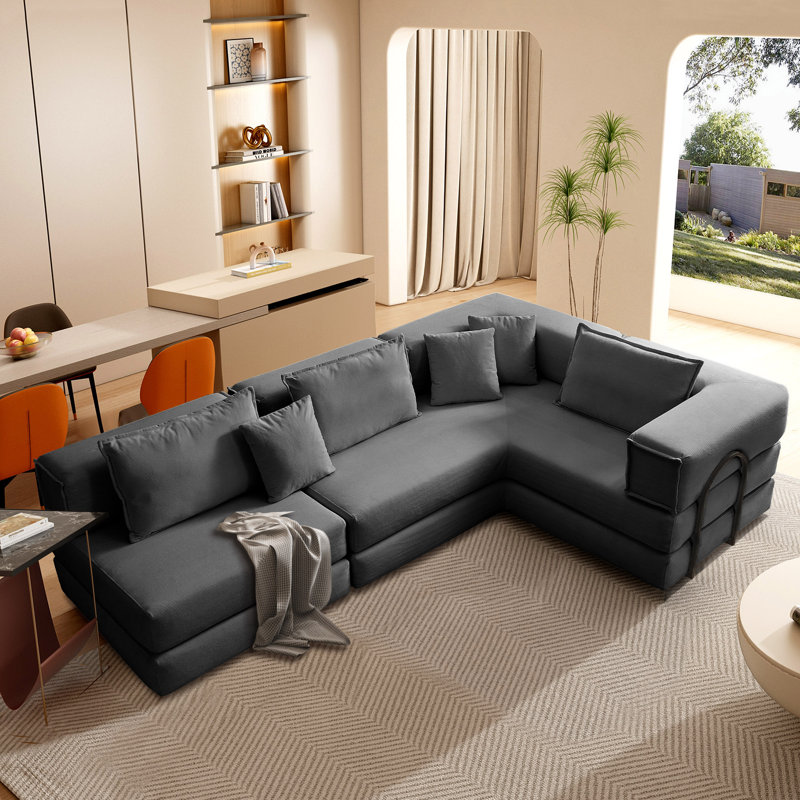 Convertible Sofa Bed - Foldable Floor Couch - Modular Sectional for Living Room, Bedroom, Black