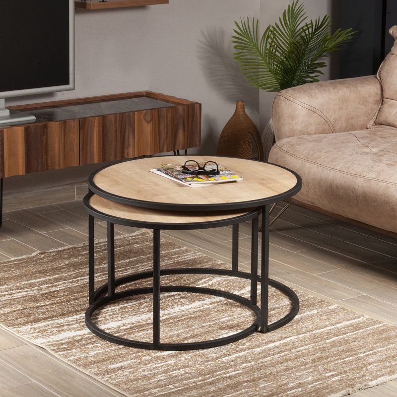 Tan 2 Piece Coffee Table Set, Sapphire Oak