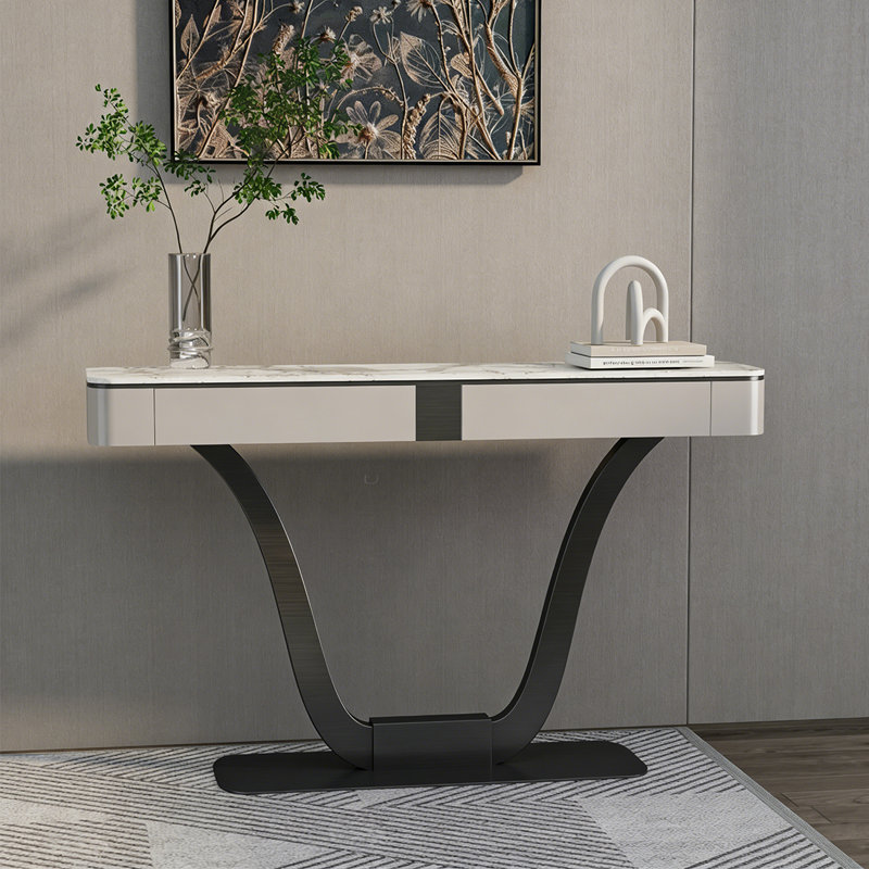 Console à tiroir de style italien, 35.04" H x 47.24" W x 13.78" D, Gris foncé