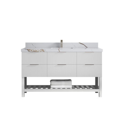 Meuble-lavabo simple 60 po avec plateau en quartz Catalina