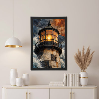 Lighthouse Lantern Room With Warm Light And Ocean Waves Canvas Wall Art