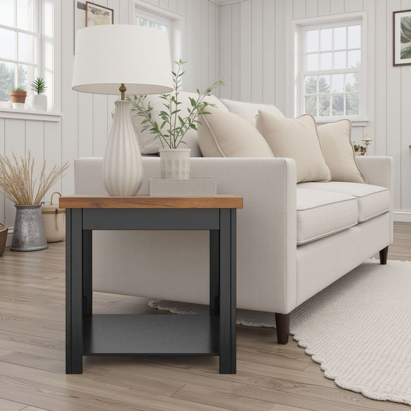 Brixham 24 inch Side Table, No Assembly Required, Two-Tone Finish, Whiskey Top/Black Base