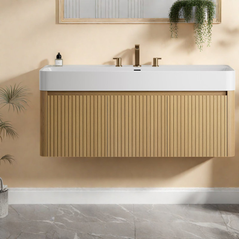 Meubles-lavabos modernes (incluant le meuble et le lavabo), salle de bain suspendue de 122 cm (48 pouces) en bois imitation bois