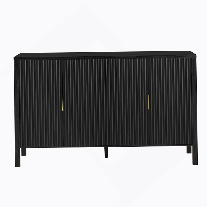 Storage Cabinet With Adjustable Shelves, 4-Door Sideboard With Storage Racks And Side Hooks, Wooden Cabinet With Aluminum Handles For Living Room, Dining Room