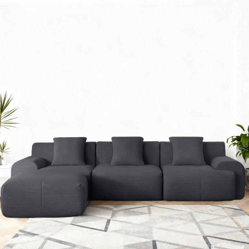 Boneless 113" Modular Sectional Sofa Filled With Foam, Gray